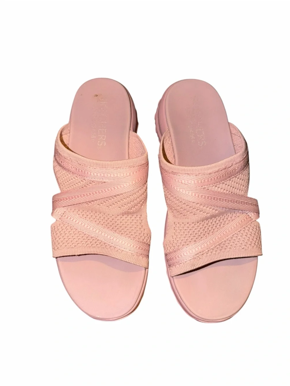 Skechers Women’s Pink Knit Crisscross Slide Sandals Size 10 Comfort Casual